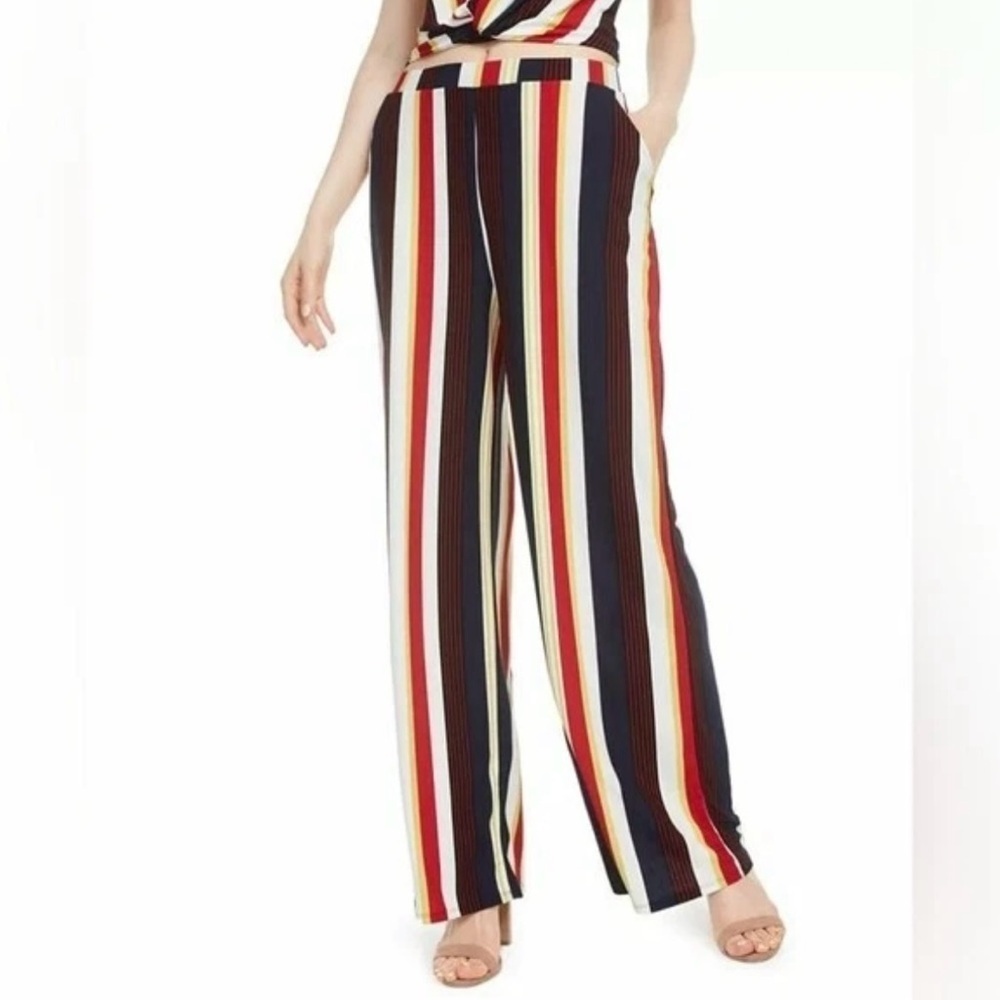 BAR III Women's Pocketed Striped Wide Leg Pants Multicolored Size XS